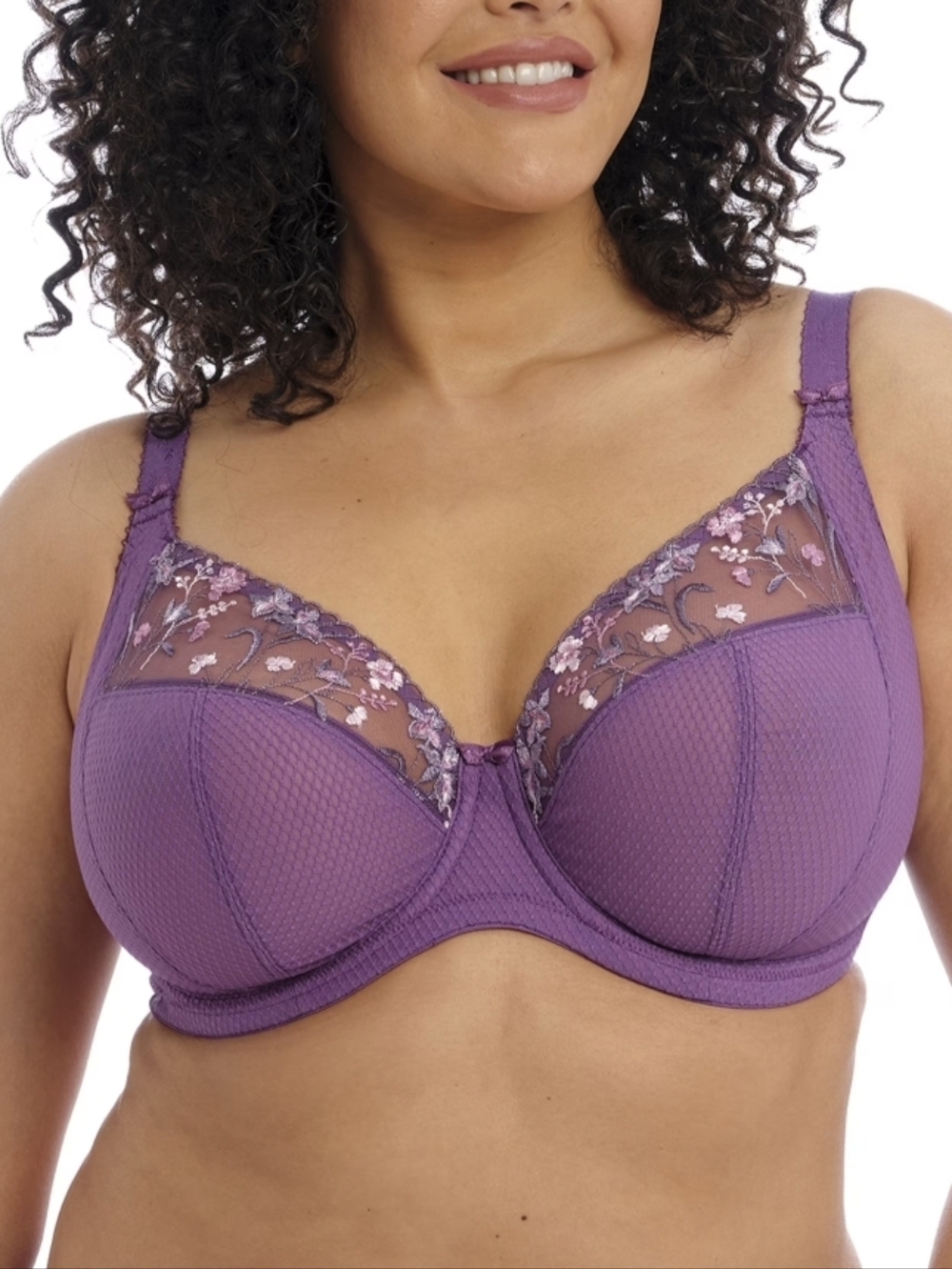 ELOMI EL4380 Charley Underwire Plunge Bra 40J Purple Unlined Embroidered Lace